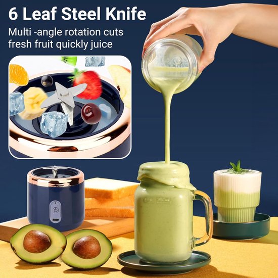 Nieuwe draagbare blender, 400 ml 6 messen sterke kracht mini elektrische sapcentrifuge cup, USB opladen One-key Start draadloze Automotive Travel Fruit Juicer voor shakes en smoothies van Merkloos — afbeelding 2