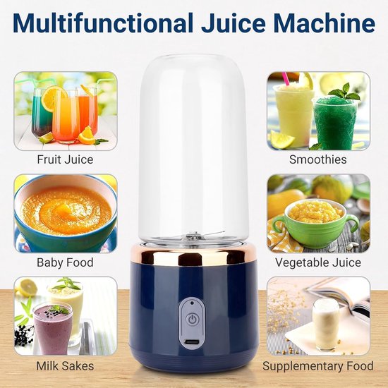 Nieuwe draagbare blender, 400 ml 6 messen sterke kracht mini elektrische sapcentrifuge cup, USB opladen One-key Start draadloze Automotive Travel Fruit Juicer voor shakes en smoothies van Merkloos — afbeelding 3