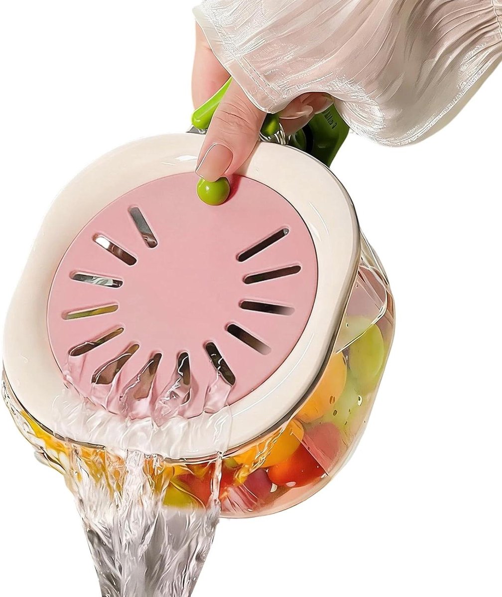 Fruit Wasbak - Keuken Zeef - Voedsel Voorbereiden - Opvouwbaar Ontwerp - 16 x 15 x 9 cm - Roze