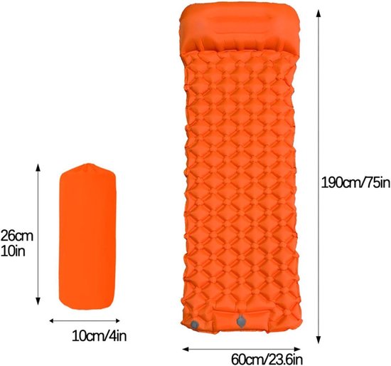 Slaapmat - Kampeermatras Lichtgewicht - Buiten slapen - Snel op te blazen - 190x60cm - Oranje — afbeelding 5