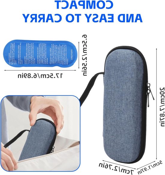 Insuline koel tas met 2 koel elementen voor diabetici - Mini koeltas voor diabetes - Blauwe tas voor medicatie en temperatuurcontrole — afbeelding 3