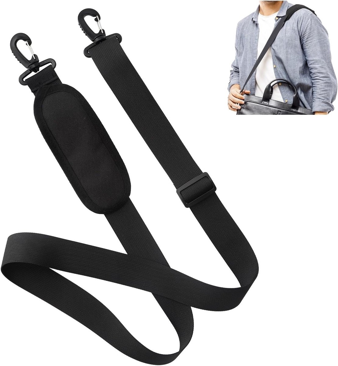 Verstelbare Schouderband voor Laptoptas, Universele Schouderriem van 160 cm met Draaibare Metalen Haakjes, Ideaal voor Schoudertassen en Laptoptassen