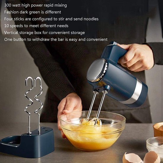 Elektrische Handmixer - Keukenmachine Klopper - Bakken en Koken - 10 Snelheden Turbo - 300 Watt - Wit — afbeelding 3