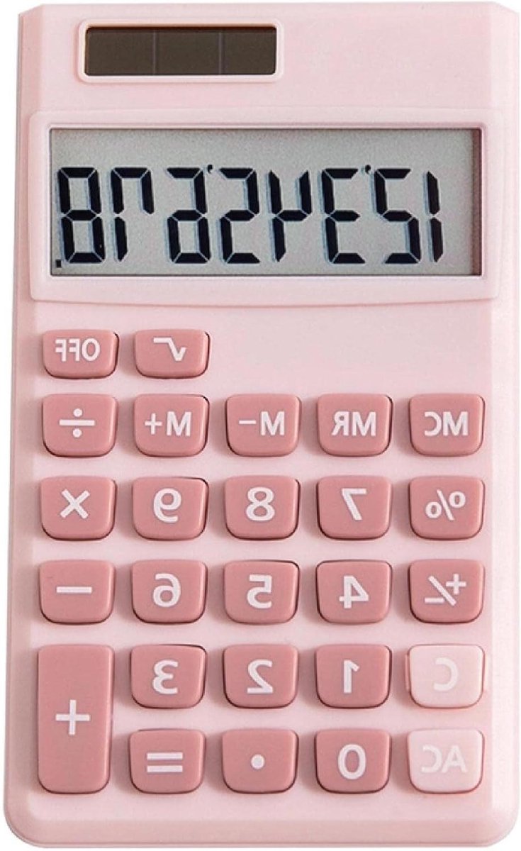 Rekenmachine Mini - Zakrekenmachine Basisch - Dagelijkse Berekeningen - Dubbele Voeding - 8 Cijfers - Roze