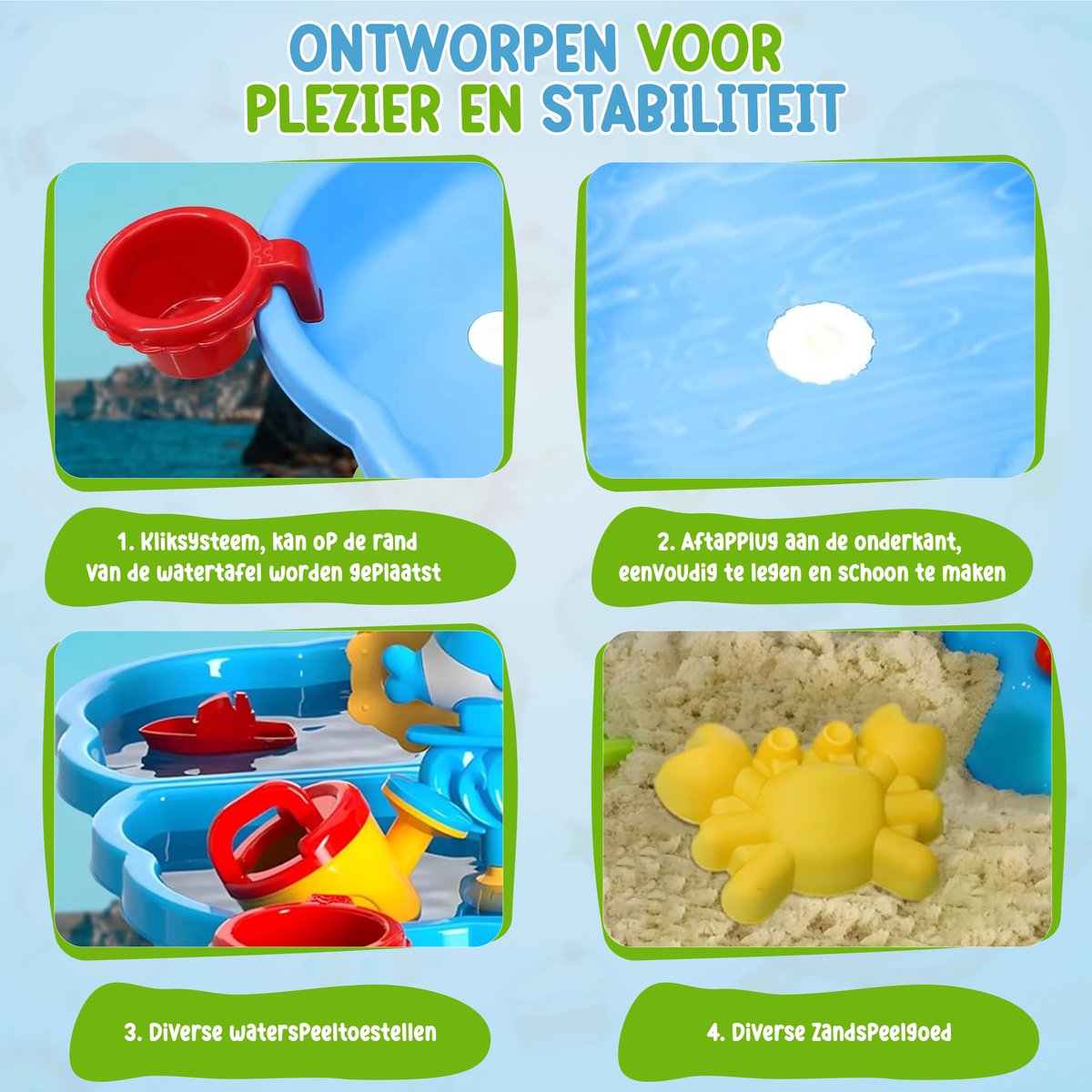Kuddo Watertafel – Zand en Watertafel met Watermolen, Glijbaan & Krukje – Zandtafel Buitenspeelgoed – Waterspeelgoed met Accessoires — afbeelding 4