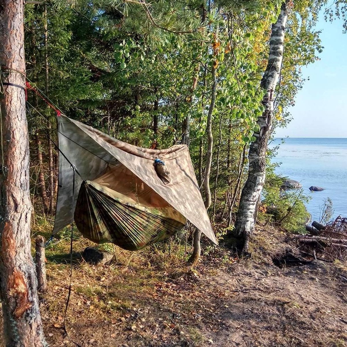 Hangmat met klamboe - Kampeerhangmat Schommel - Buiten Ontspannen - Compact Opvouwbaar - 260x130 cm - Legergroen