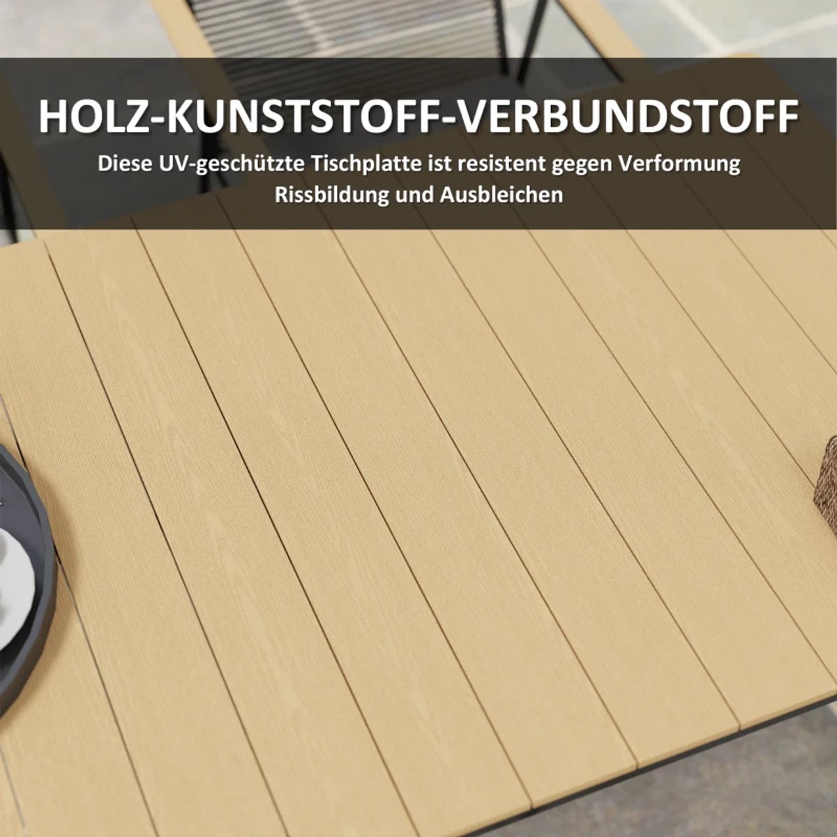 Tuinset - 7-delige Zitgroep - met 1 Tuintafel & 6 Stoelen - Tuinmeubelset voor 6 Personen - Tuintafelset - Tuin Eetset - Diningset - Zitset - voor Terras, Balkon, Tuin - Eetkamerset - Naturel Hout + Zwart – foto 7