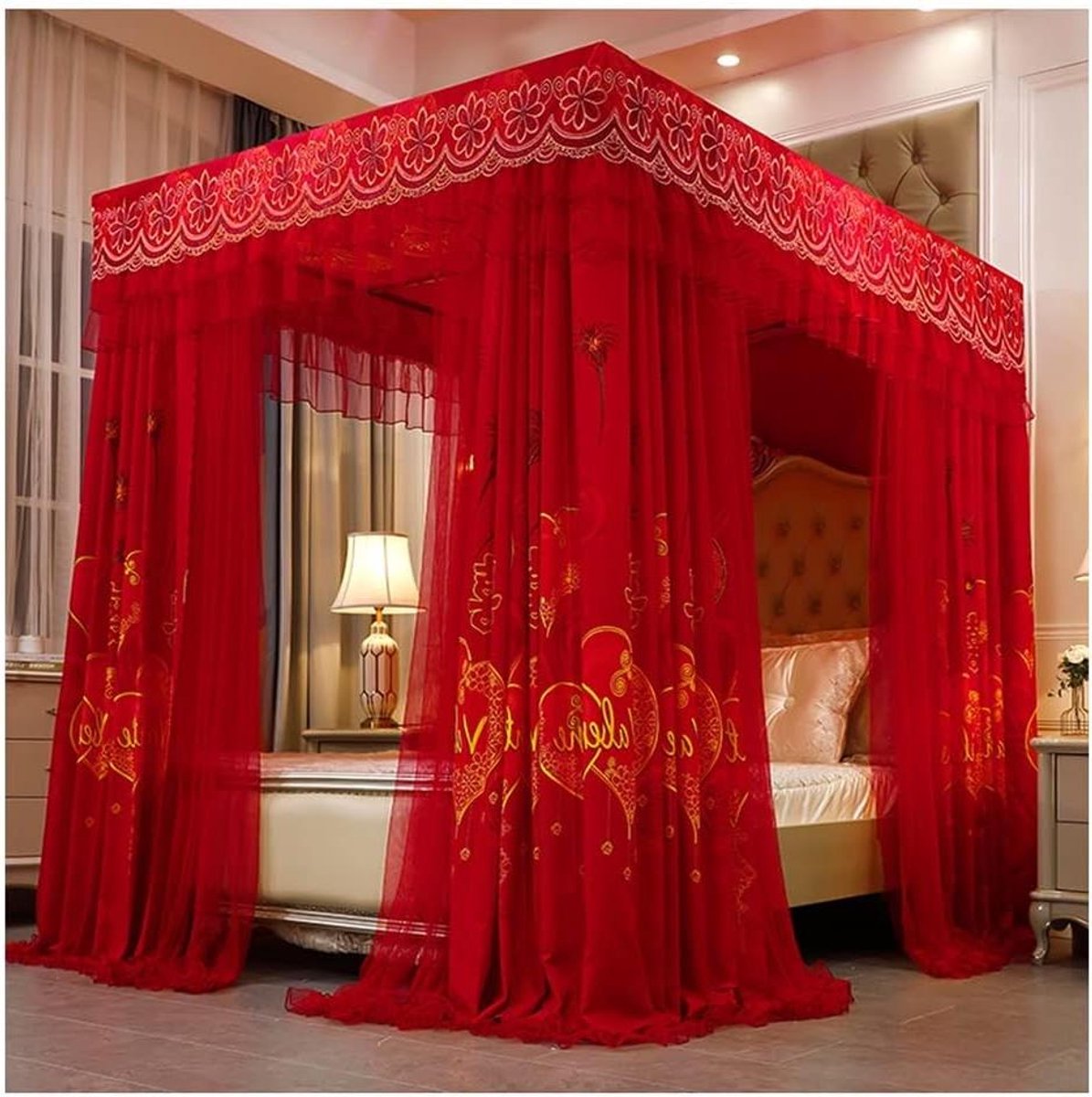 Bedhemel - Hemelbed Gordijn - Slaapkamer Decoratie - Stabiele Beugel - 180x220x200cm - Meerkleurig