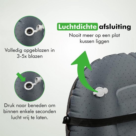 Travelhawk Reiskussen - Kampeer Kussen Opblaasbaar - Lichtgewicht En Snel Opblaasbaar - Zwart van Merkloos — afbeelding 4