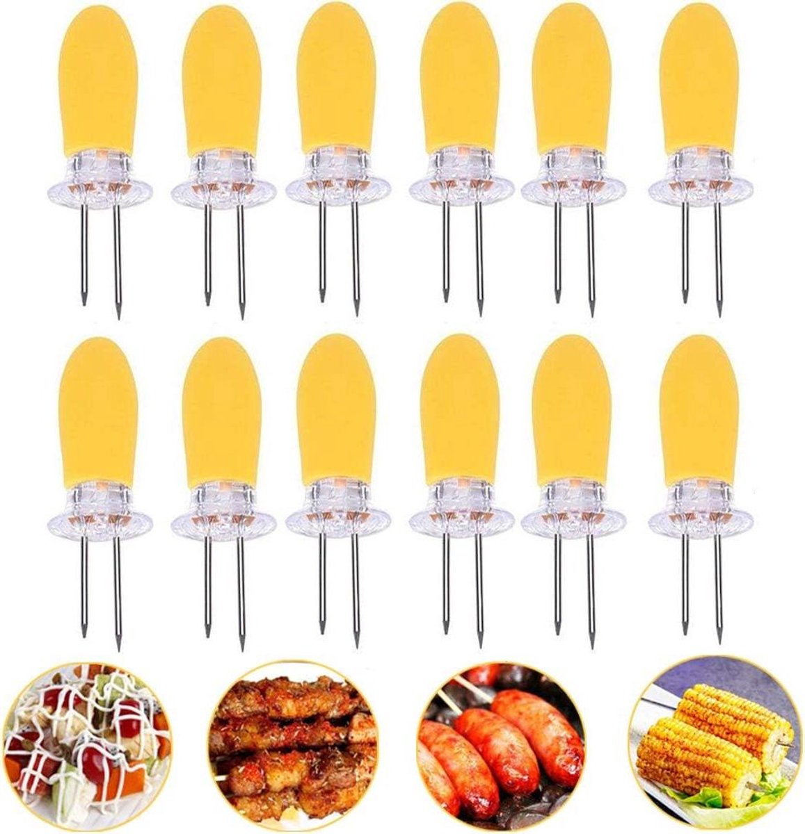 Maïshouders Set - BBQ Prikkers - Lekker Eten - Ergonomische Handgreep - 12 Stuks - Geel