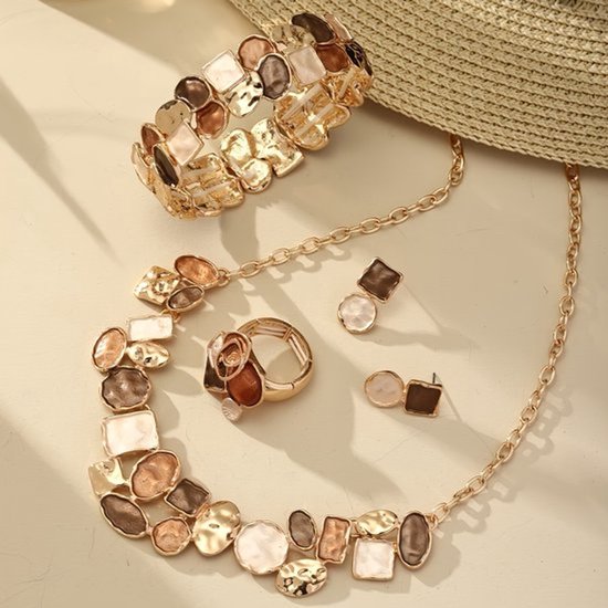 My Sweet Romance® - dames ketting met oorbellen - sieraden set 3-delig zomer - ketting 49 cm (plus 5) met hanger, armband D 6,4 cm en oorbellen 1,78 x 3,8 cm