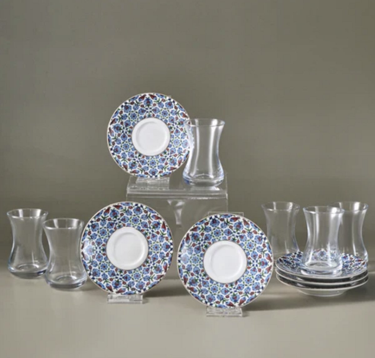 Karaca Emirgan - 12-delige Turkse Theeset voor 6 Personen – 130 ml – New Bone Schotels – Multicolor – Luxe Theeglazen Set — cadeau in Koken & Dineren - foto 4
