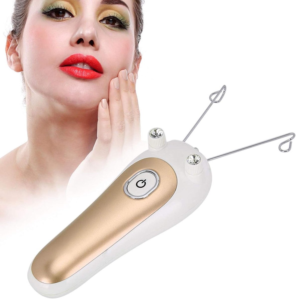Set van 2 Elektrisch draad ontharingsapparaat, fysiek katoendraad epilator, scheerder en trimmer voor gezicht en lichaam (Goud)