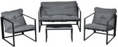 Tuinset - Loungeset met 2-Zitsbank, 2 Fauteuils, Glazen Salontafel & Kussens - Tuinmeubelset voor 4 Personen - Tuinbank - Zitset - Tuinsalon voor 4 Personen - Zitgroep - Weerbestendig - voor Terras, Balkon, Tuin - Grijs + Zwart