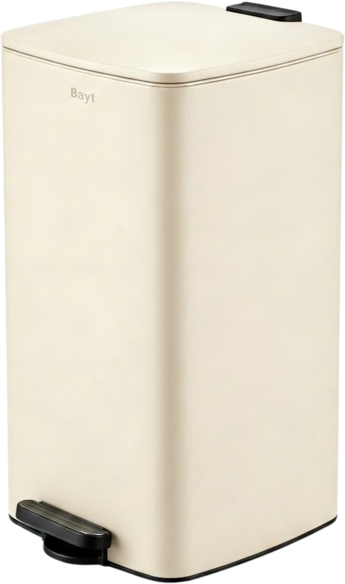 Bayt Prullenbak - Prullenbak 60 Liter - Pedaalemmer 60 Liter - Vuilnisbak 60 Liter - Afvalbak - RVS - Beige