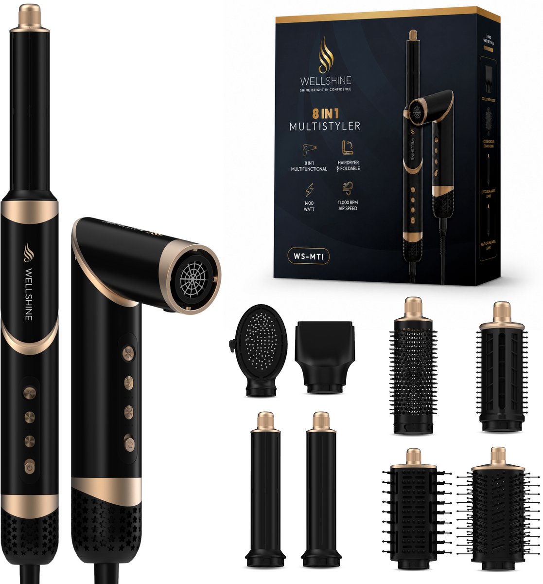 Bol.com Wellshine 8-in-1 Airstyler met Coldshot - Fohnborstel & Krulborstel - Krultang 8 in 1 Multistyler aanbieding
