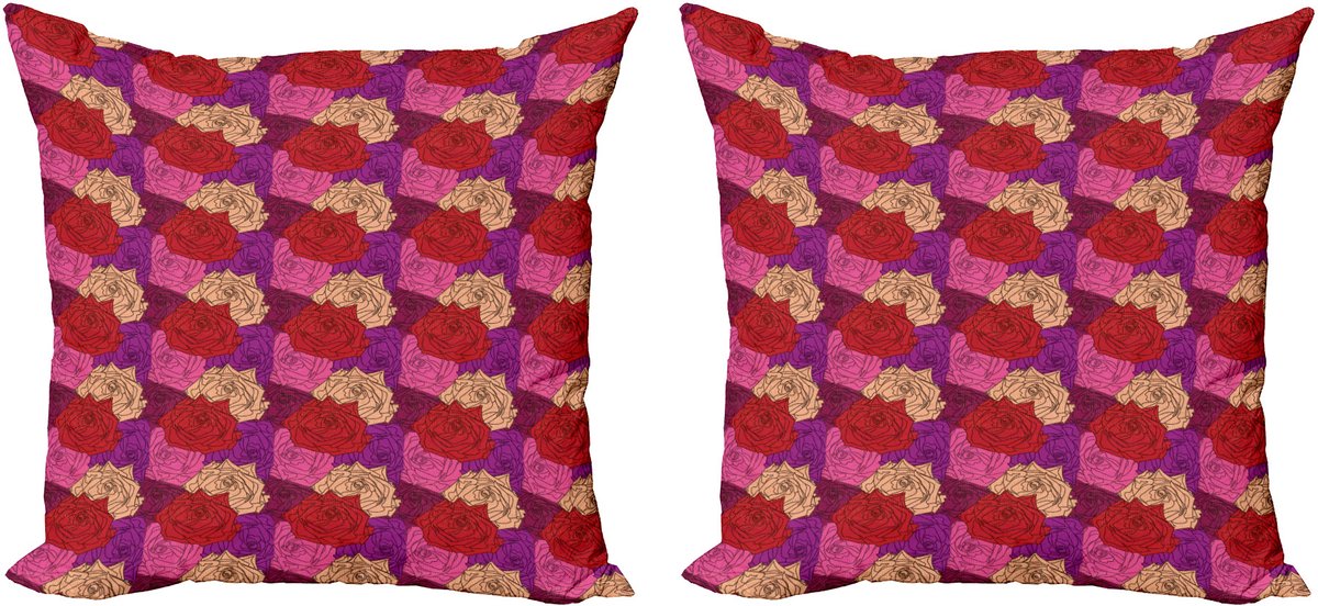 ABAKUHAUS Rozen Decoratieve Kussenhoes, Set van 2, Modern Accent Dubbelzijdige Digitale Print, 50x50 cm, Multicolor Meerkleurig