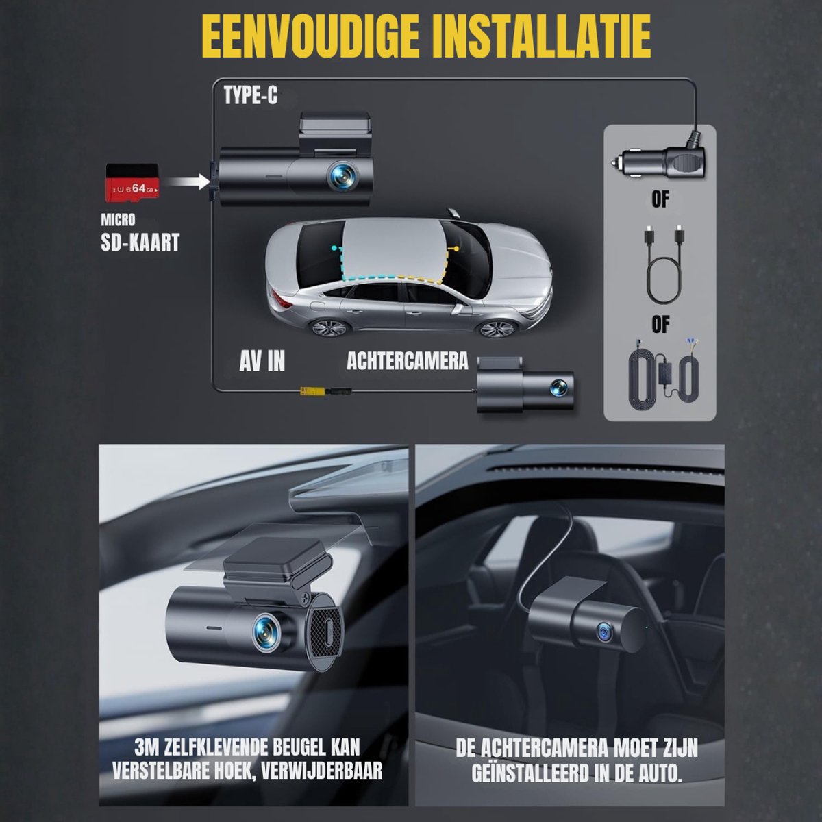 YOR® Dashcam voor Auto Voor en Achter - Dashcam - Zwart - 3cm x 5cm x 10cm – foto 5