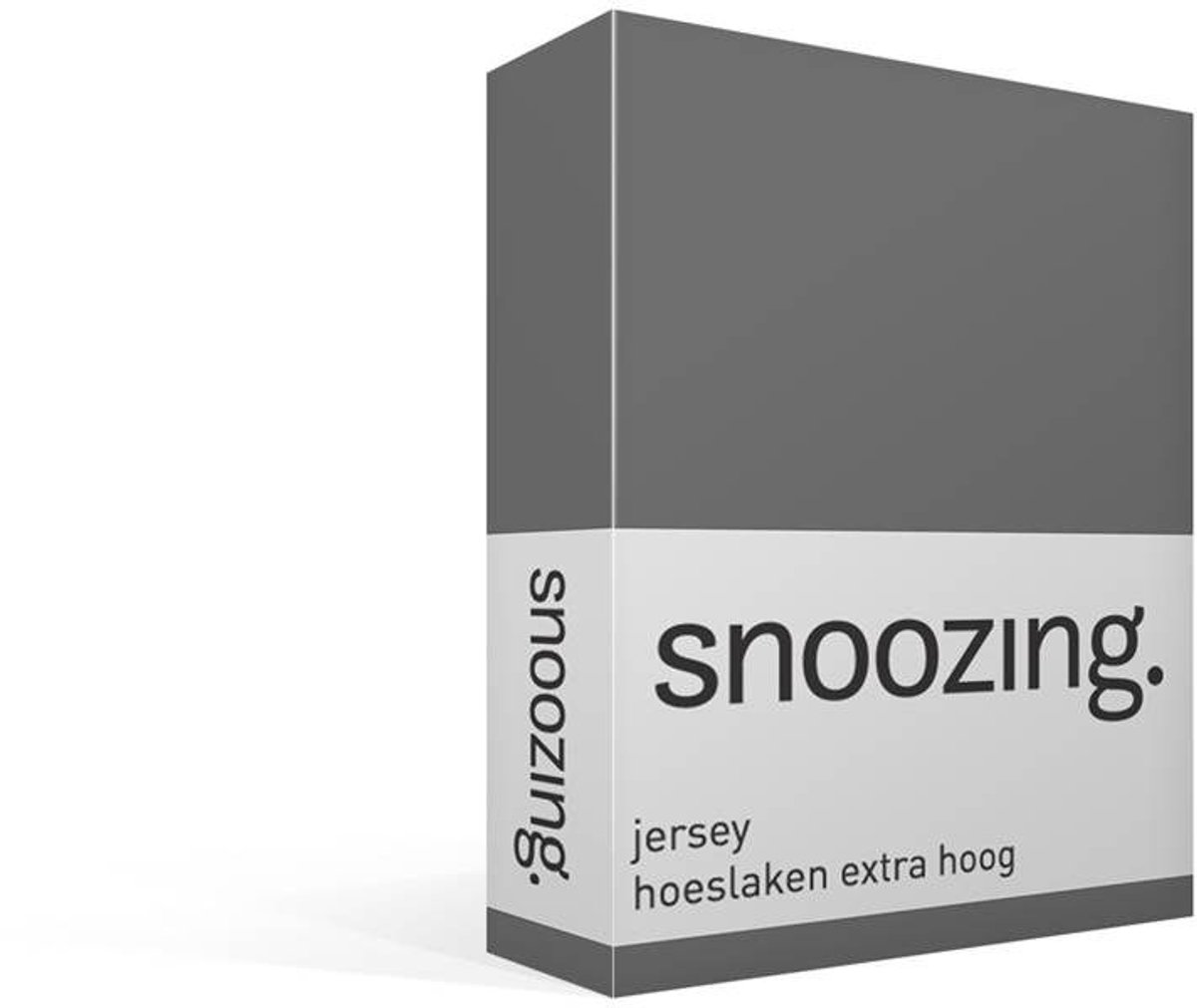 Snoozing Jersey - Hoeslaken Extra Hoog - 100% gebreide katoen - 90x210/220 cm - Antraciet
