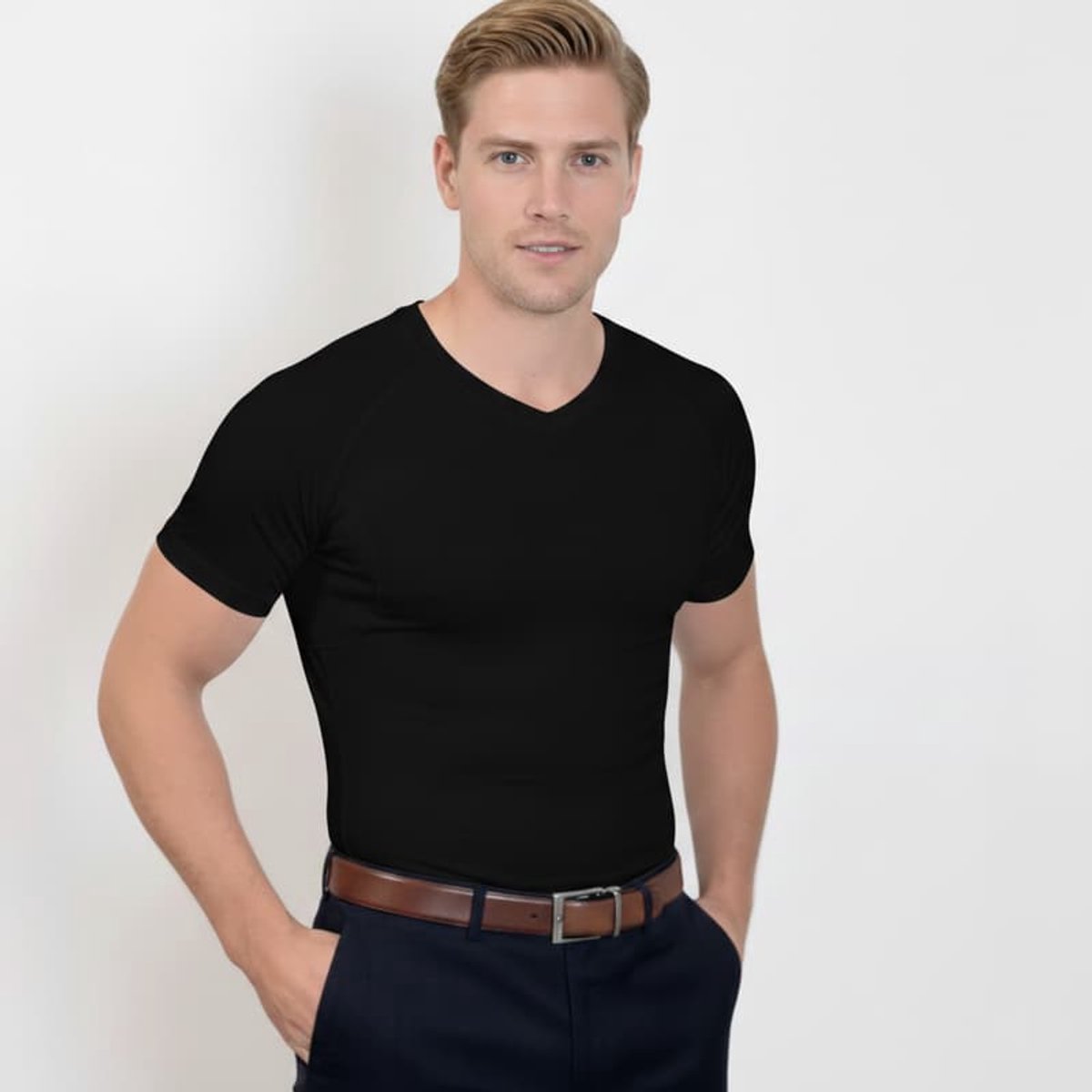 Anti Zweet Shirt Heren - Everstock - Zweetwerend Ondershirt - Zwart - V-Hals - Maat XXL
