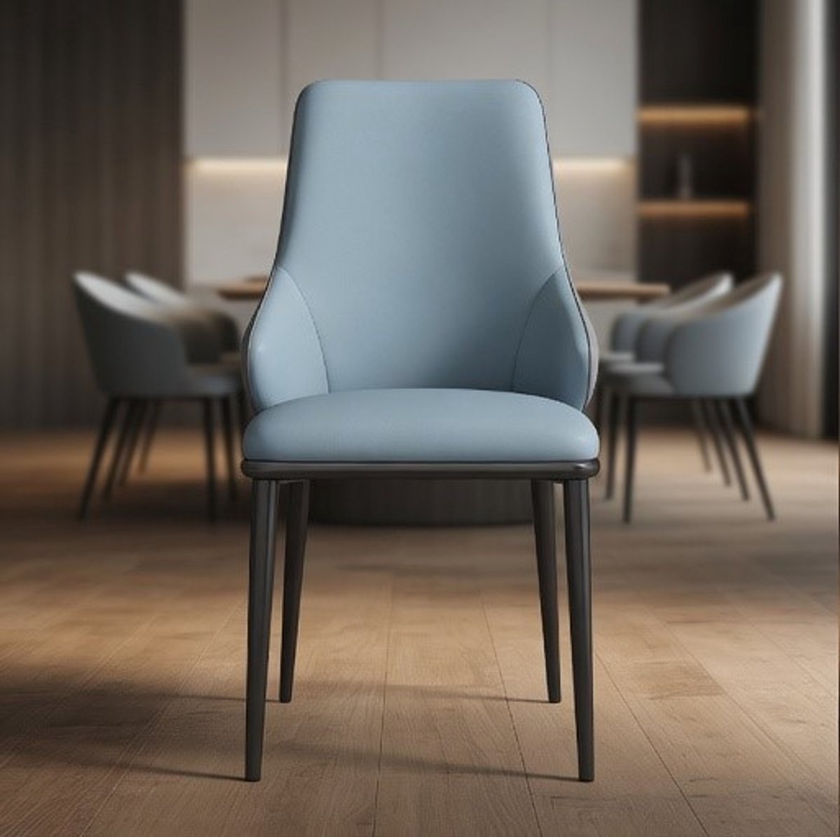 Nordic Eetkamerstoelen Set – Luxe Lichtblauw & Donkergrijs – Ergonomische Design Stoelen met Metalen Poten – Ademend Leerlook – Comfortabele Moderne Stoelen voor Eetkamer, Keuken & Kantoor,Ganeey