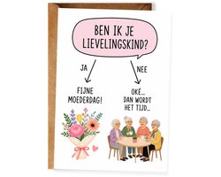 Grappige Moederdagkaart - Wenskaart Moederdag - Ben ik je lievelingskind - Humoristische kaart - Leuke wenskaart voor moeder - Ansichtkaart (10x15 cm incl. envelop)