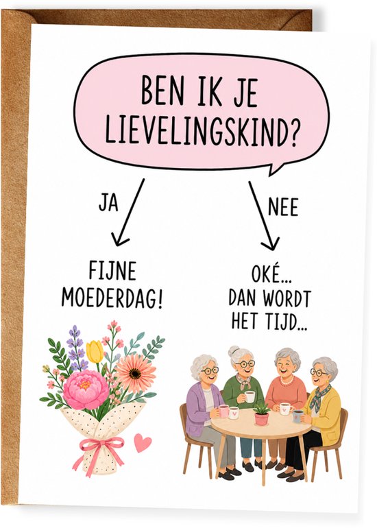 Grappige Moederdagkaart - Wenskaart Moederdag - Ben ik je lievelingskind - Humoristische kaart - Leuke wenskaart voor moeder - Ansichtkaart (10x15 cm incl. envelop)
