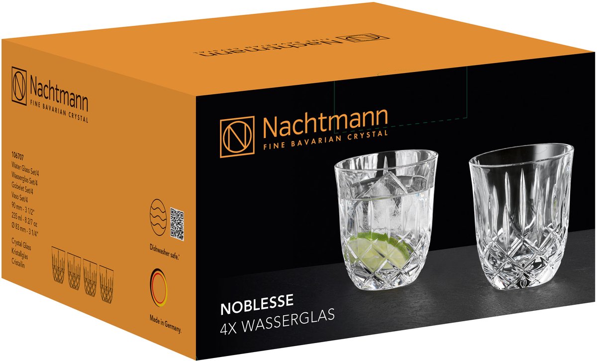 Nachtmann Noblesse waterglas, set van 4, drinkglas, beker, kristalglas, 235 ml, 106707
