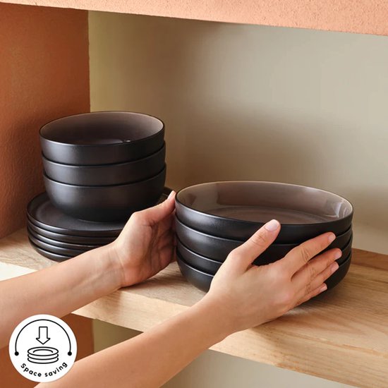 Karaca Earth Collection Galactic Serviesset 59-Delig - 12 Personen - Reactive Glaze - Stoneware - Vaatwasser & Magnetronbestendig - Zwart/Wit — afbeelding 4