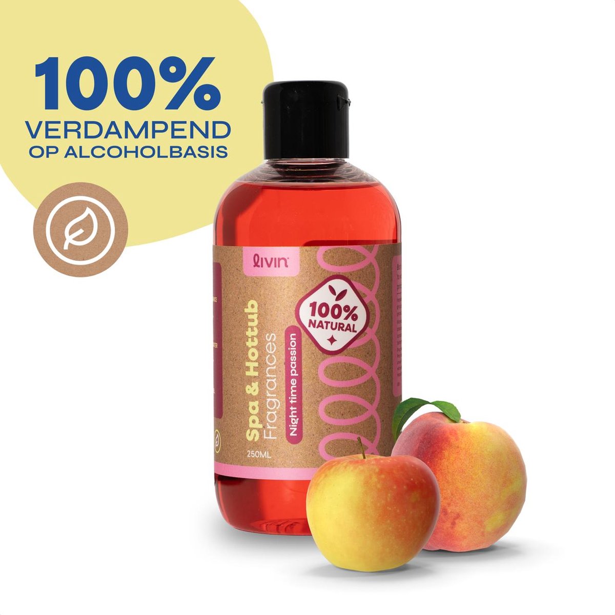 LIVIN' Spa Geur Night Time Passion - Whirlpools - Hottub Geuren - Spa Geuren - Spa Geur Night Time Passion - Op Alcoholische Basis - Tast Waterkwaliteit Niet Aan - Spa Aroma - Hoge Concentraat - Geschikt voor Jacuzzi, Spa en Hottub - 250ML - Geel