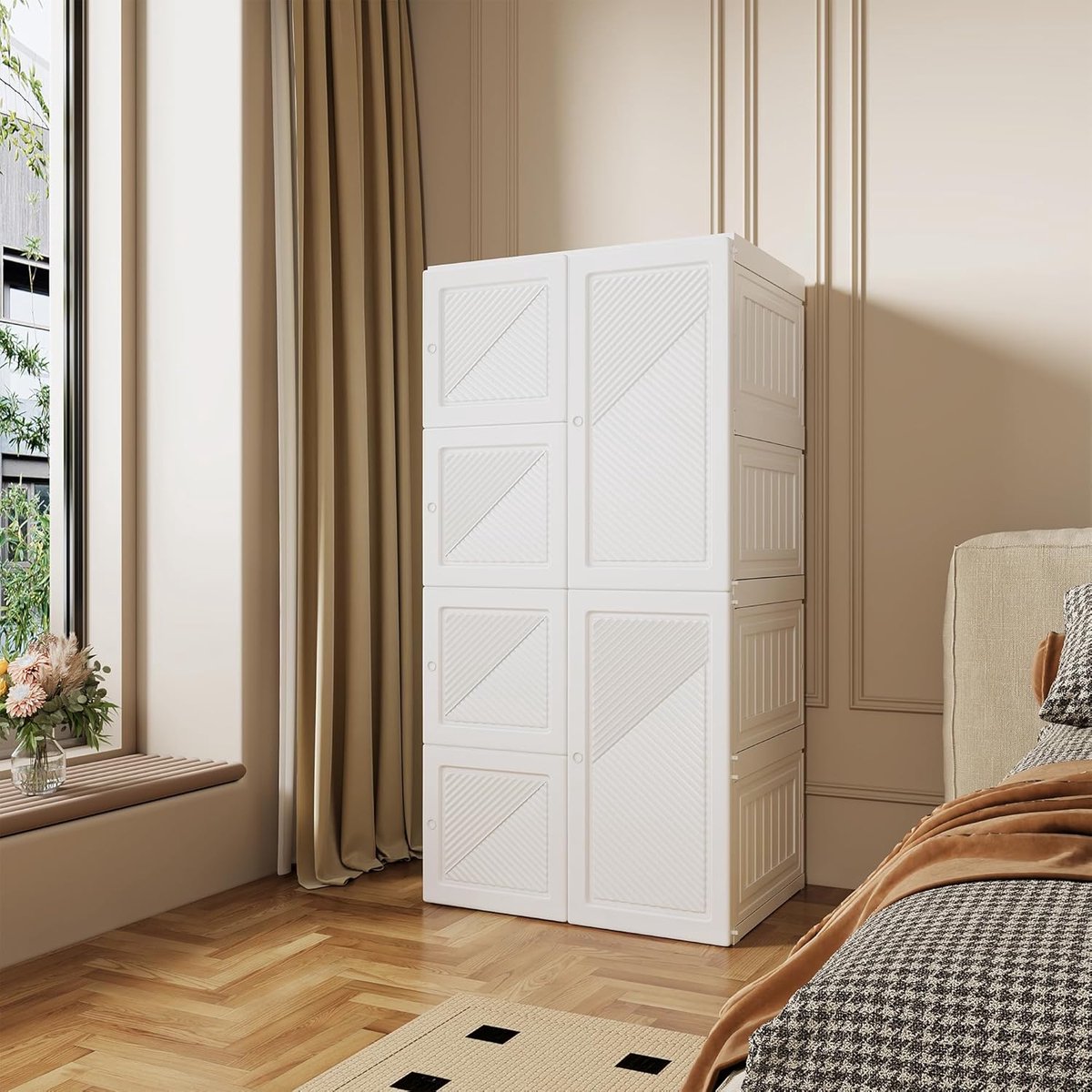 Opvouwbare kledingkast – Arqam Compact 2-deurs kledingkast met kledingstang – Multifunctionele draagbare slaapkamerkast van PP kunststof – Wit 136 x 50 x 170 cm – Snelle montage, licht & stofdicht