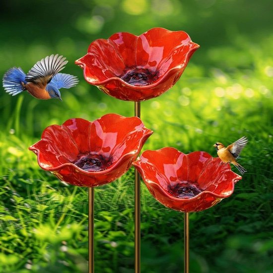 Vogeldrinkbakken - 15*15*60cm - Hoogwaardig legeringsmateriaal - elegante bloemvorm - Tuindecoraties - huisdieraccessoires - (3pcs)