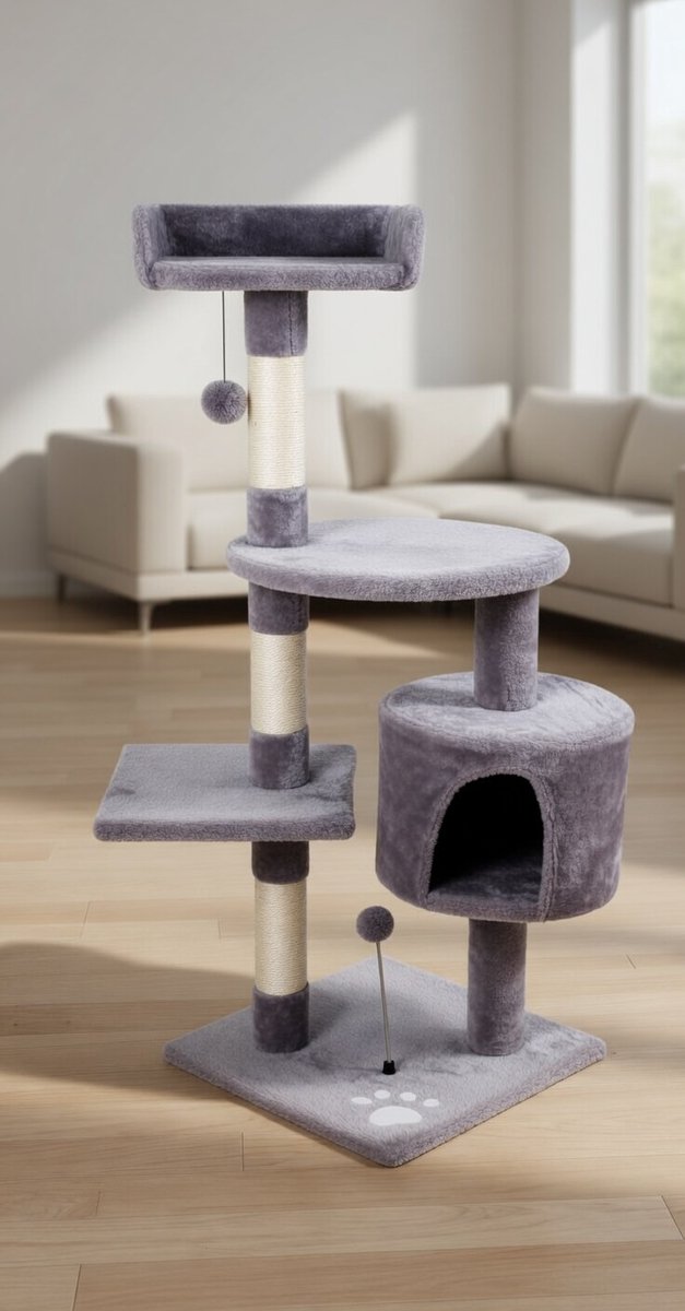 Kattenboom Kattenmeubel Huisdierbenodigdheden Krabpaal Toren Kattenbomen Kattenklimrek Geïntegreerd Kattenbakvulling Kattenboom Kattenplank Springplatform(B)-Ganeey