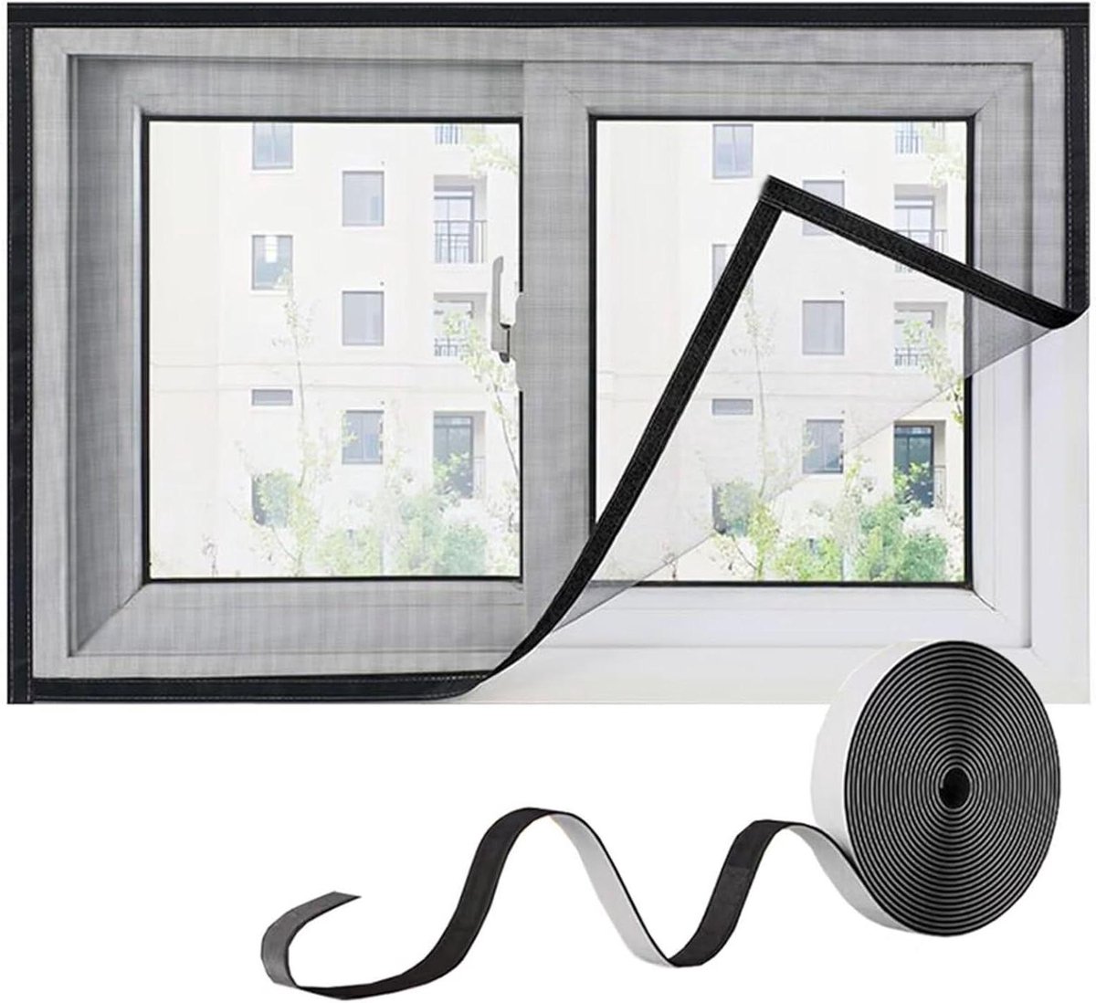 Horren voor ramen - Insectengaas - Buitenlucht binnen - Zelfklevend klittenband - 50x195cm - Zwart
