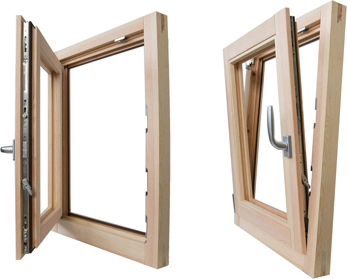 Openslaand Houten Raam - Tuimelraam Lamellen - Woning Isoleren - Dubbel Gelaagd Glas - 60x100 cm - Natuurlijk
