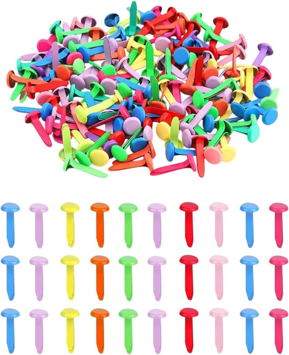 Mini Brads voor Scrapbooking en Handwerk - 100 Stuks Metaal Rondkop Klemmen voor Kantoor en School, Ideaal voor Papier en Creatieve Projecten