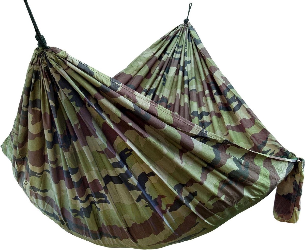 Ultralichte hangmat - Relaxmat nylon - Buiten ontspannen - TÜV getest draagvermogen - 270 x 140 cm - camouflage