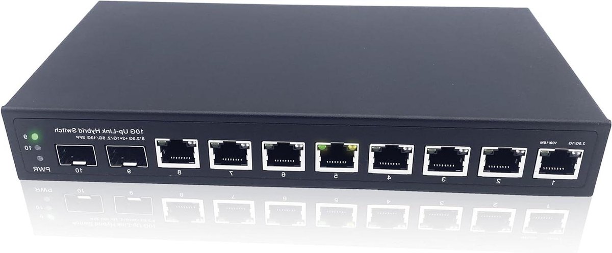 Glasvezel Switch - Netwerk Switch - Hoge Snelheid Netwerk - Plug and Play - 10 Poorten - Zwart