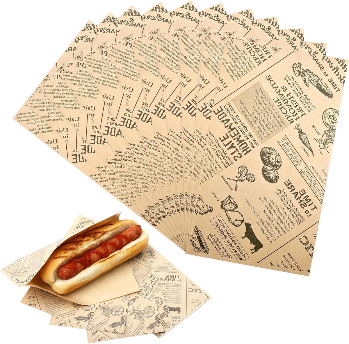 150 Stuks Papieren Tassen voor Hotdogs - Vetvrije Verpakkingen voor Snacks, Worst en Feestvoedsel