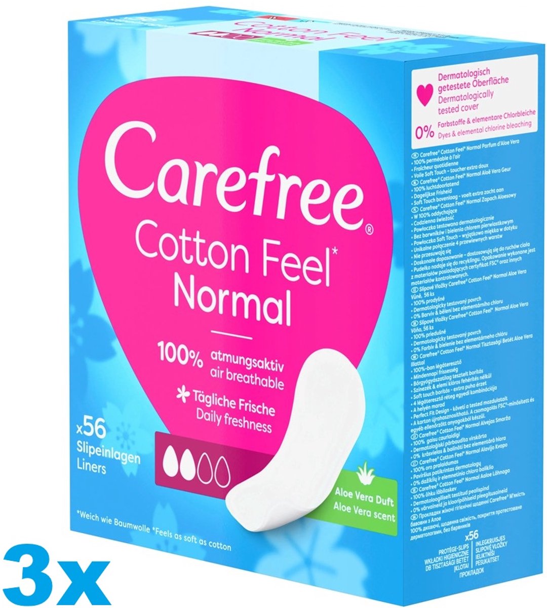 3 x 56 stuks Carefree Cotton Aloë Inlegkruisjes - Voordeelverpakking