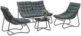 Tuinset - Loungeset met 2-Zitsbank, 2 Stoelen, Salontafel & Kussens - Tuinmeubelset voor 4 Personen - Tuinbank - Zitset - Tuinsalon voor 4 Personen - Zitgroep - voor Terras, Balkon, Tuin - Grijs