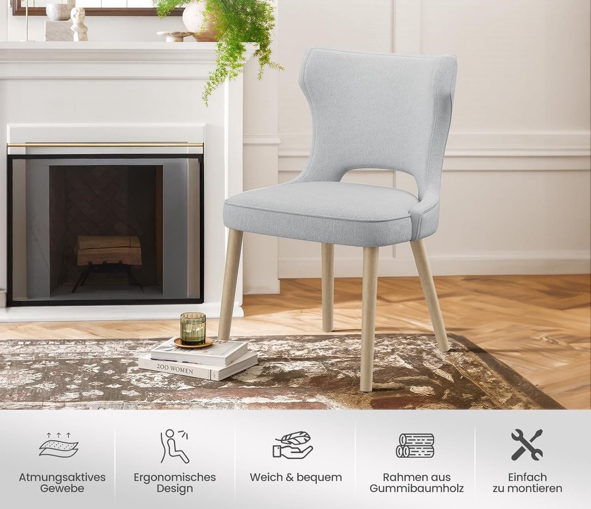 Eetkamerstoelen Set van 4 – Grijs – 59x55x85 cm – Industrohome