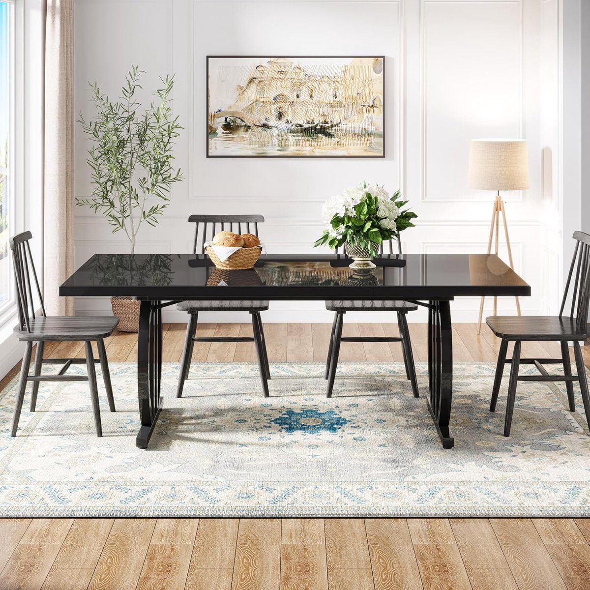 Eettafel 160x80 cm – Industriële Rechthoekige Eettafel voor 4-6 Personen – Zwarte Keukentafel met Metalen Frame – Moderne Houten Eettafel – Duurzaam & Stabiel – Dader