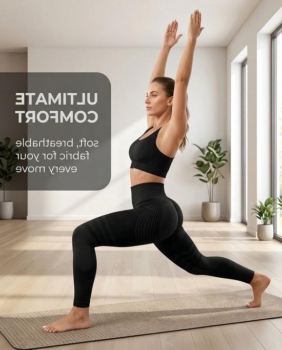 Anti-cellulitis-leggings - sportlegging voor dames - lange compressielegging billen push-up hoge taille ondoorzichtig - yoga pilates sportbroek - 1 stuk(M Zwart) van Merkloos — afbeelding 3