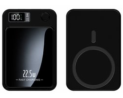 Powerbank 20.000 mAh – Magnetisch – Geschikt voor MagSafe – Draadloos opladen – Inclusief Kabel – Met USB C & USB poort – Inclusief Magneetring – Zwart – Noodpakket – 22,5W Snelladen