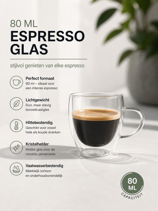 Verres à expresso à double paroi riches en verre - 80 ml - 2 pièces - Tasses à expresso - Tasses à expresso à double paroi - Verres à expresso - Tasses à expresso - Verres à double paroi