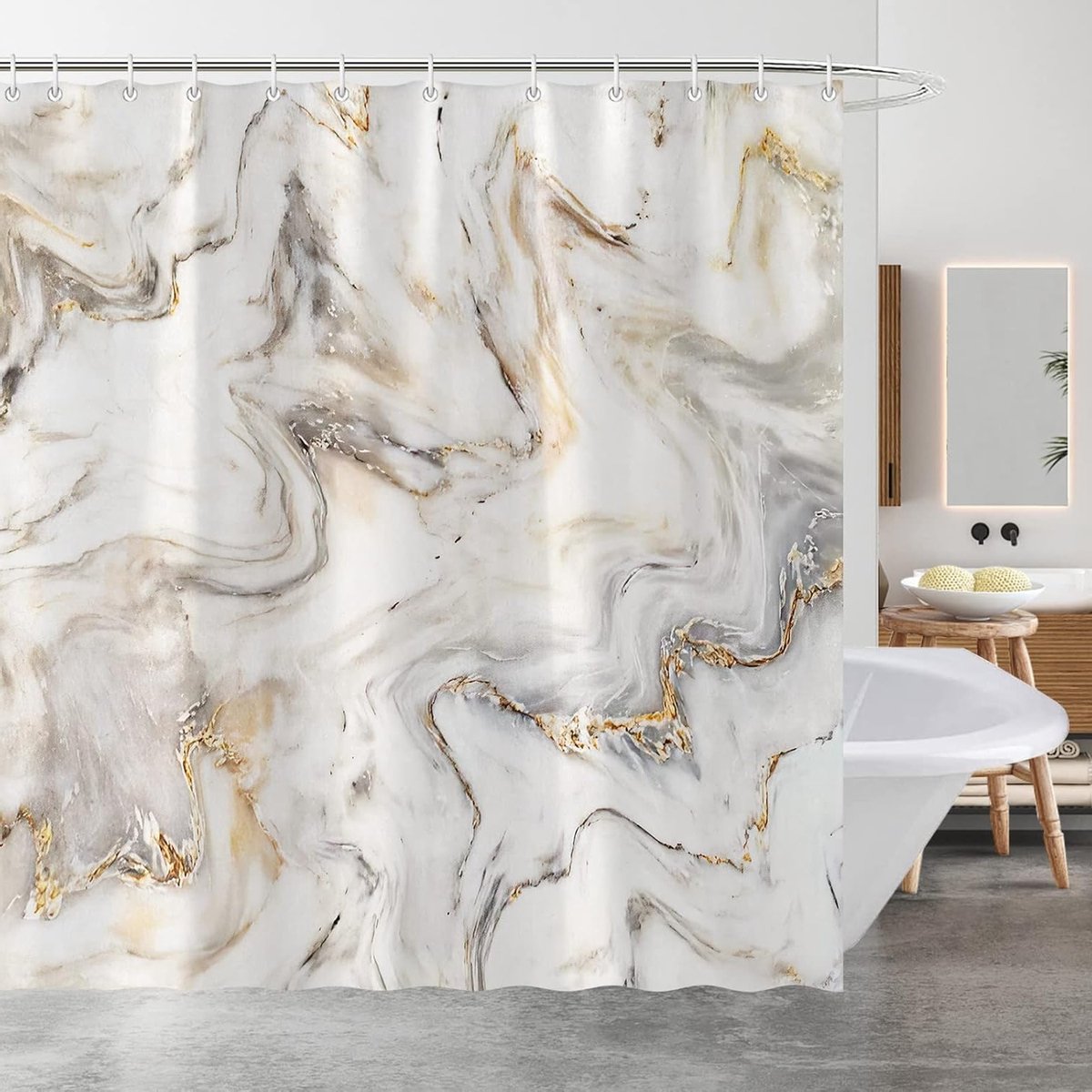 Mildew Bestendige Douchegordijn van 100% Polyester met 12 Haakjes - 180x180cm - Ideaal voor Badkamer Decoratie en Waterdicht Gebruik
