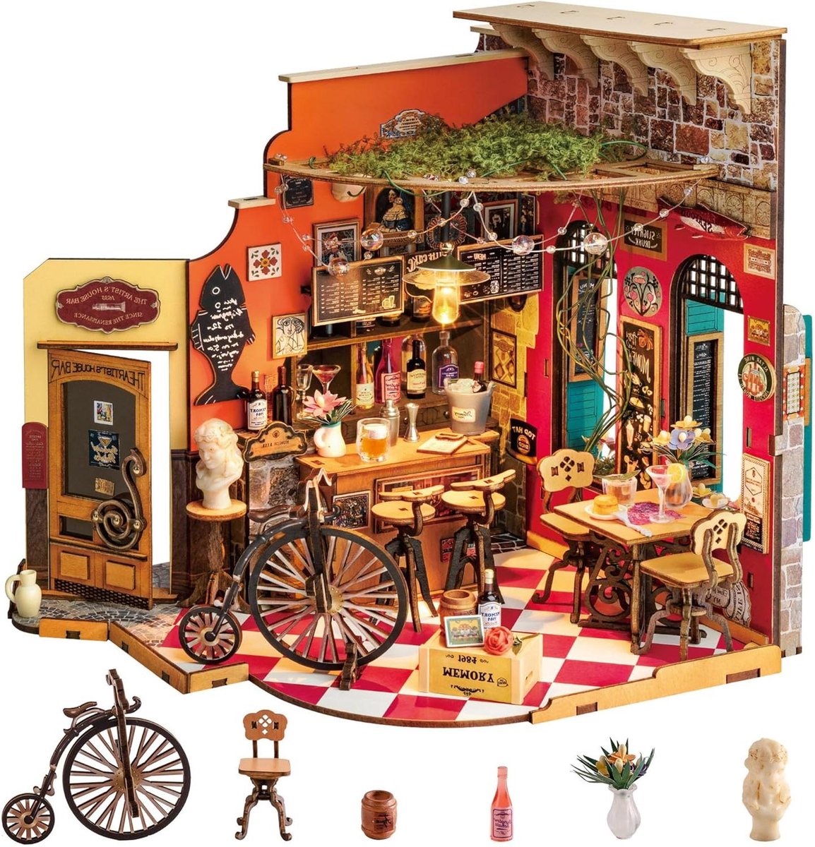 Miniatuur Huis Kit - Poppenhuis Model - Huis Decoratie - Renaissance Bar Thema - Schaal 1:12 - Oranje