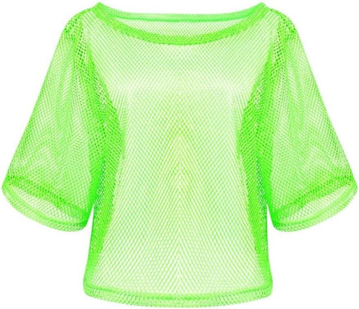 80s Neon Fishnet Mesh T-Shirt voor Vrouwen, Retro Kostuum voor Themafeesten, Sexy Casual Top voor 1980s Stijl