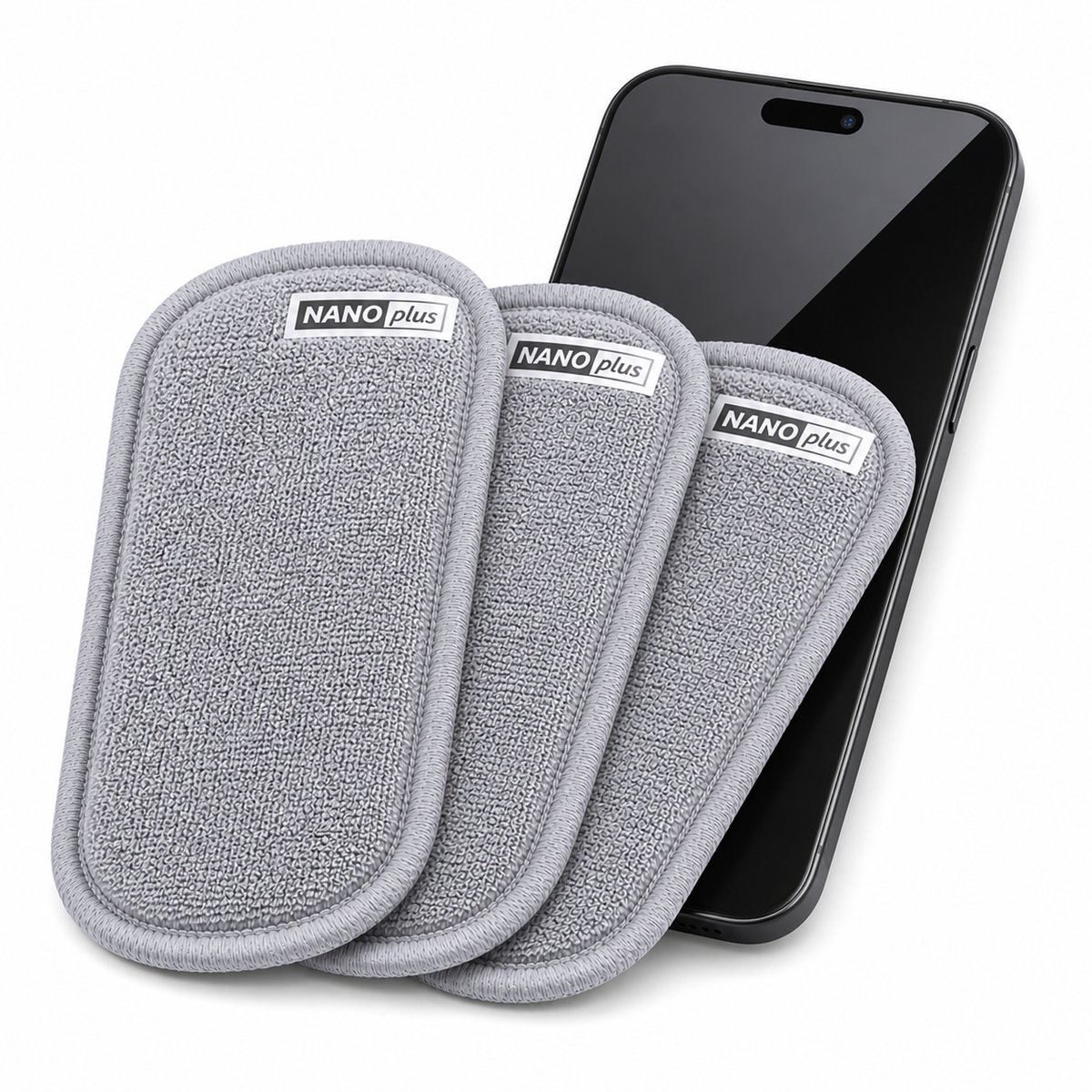 Nano Plus Microvezel Doekjes – Reinigingsdoekjes voor Telefoon, Bril & Laptop – Streeploos Schoon – 3 Stuks-grijs